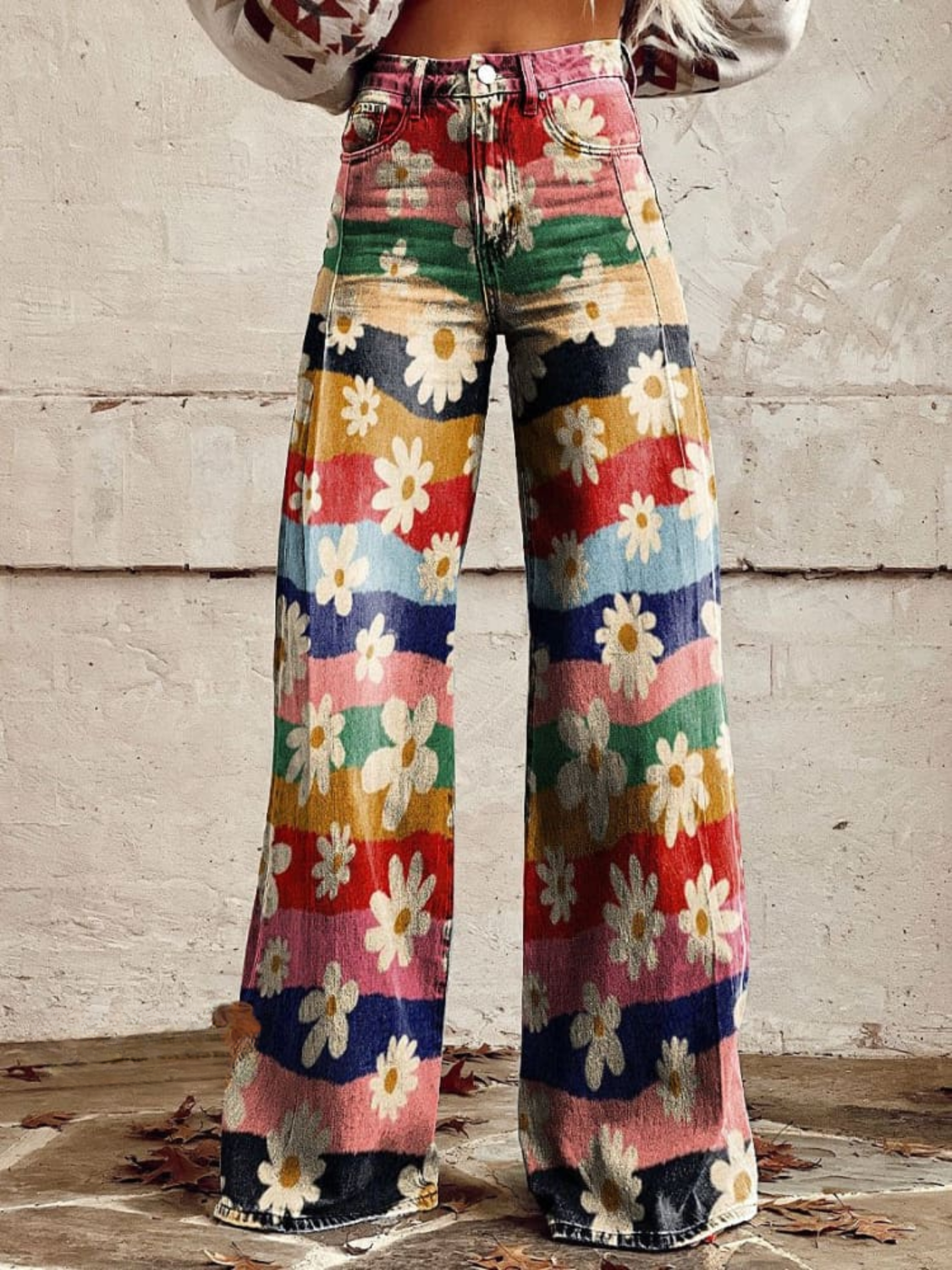 Julia - Retro floral wide leg trousers