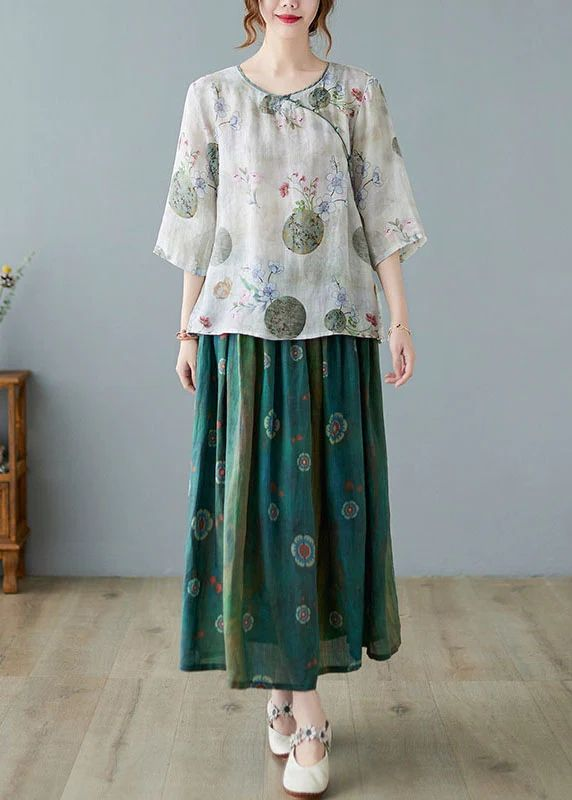 Bohemian Black flower Elastic Waist Print Skirts Summer