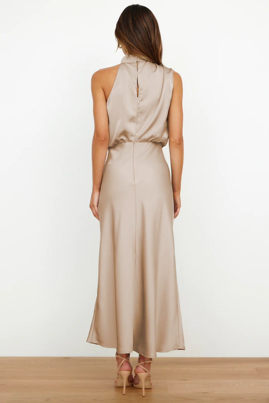 Valoria - Halter Neck Satin Maxi Dress