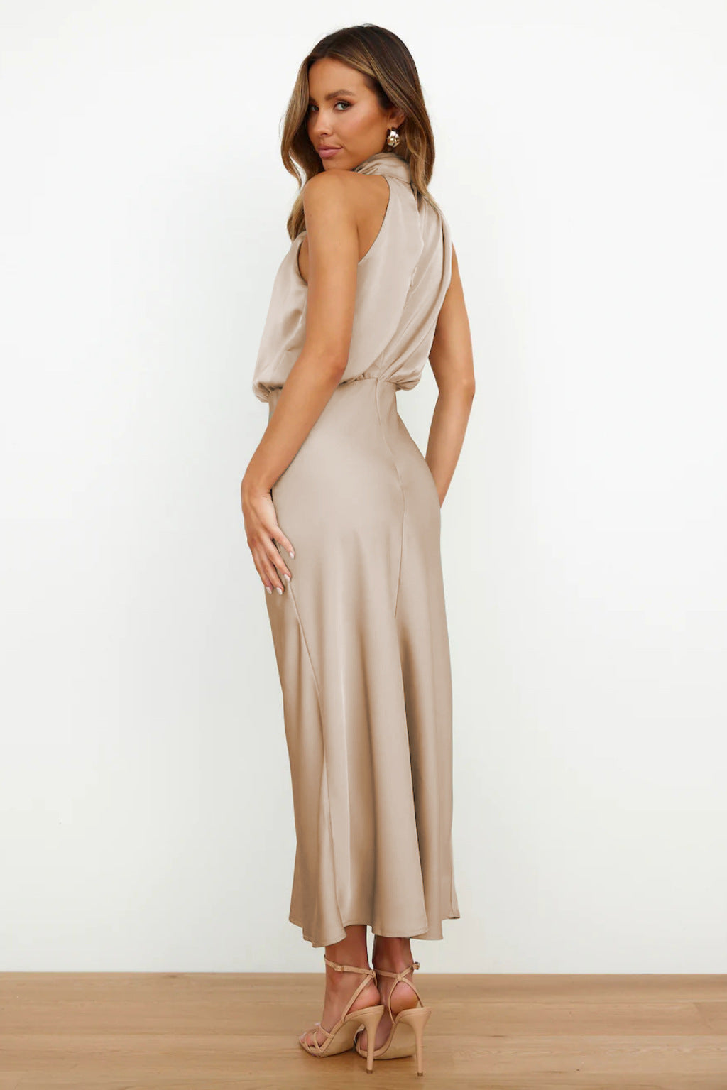 Valoria - Halter Neck Satin Maxi Dress