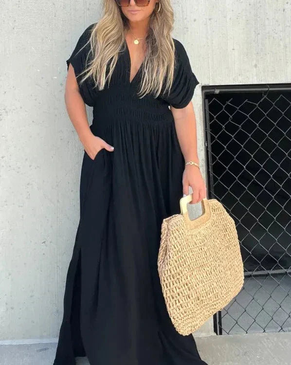 Slit V-Neck Effortless Maxi Long  dress