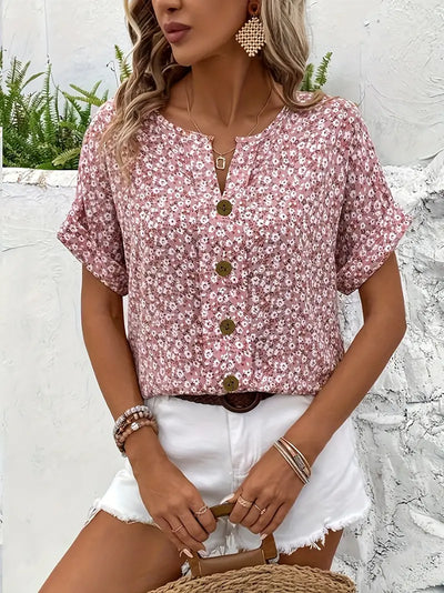 CHARIS - Floral Button-Up Blouse