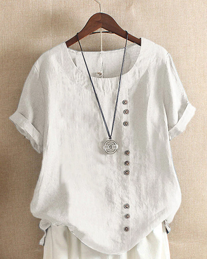 Juno - Plain Short-Sleeved Blouse With Round Neck