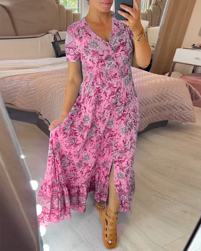 Alisa - V-Neck Dress with Floral Pattern