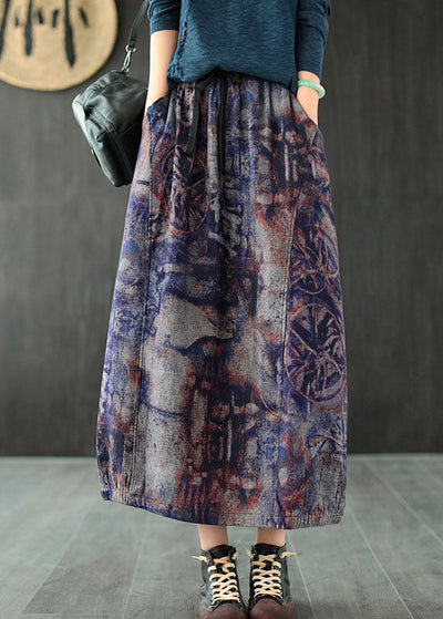 Art Purple High Waist Pockets Patchwork Print Skirt Summer