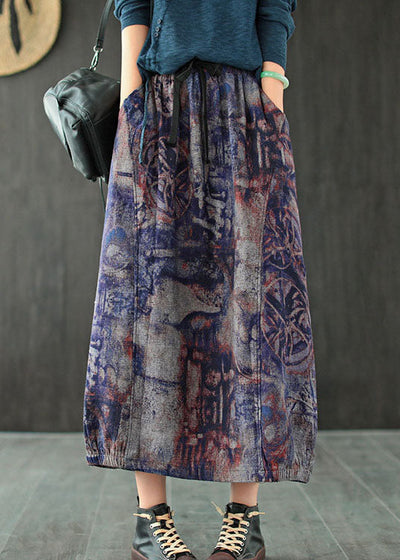 Art Purple High Waist Pockets Patchwork Print Skirt Summer