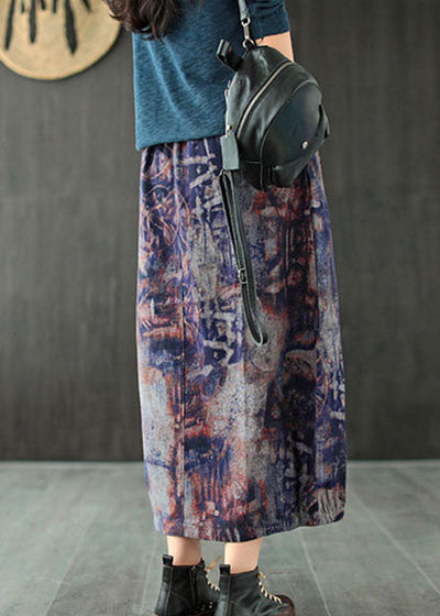 Art Purple High Waist Pockets Patchwork Print Skirt Summer