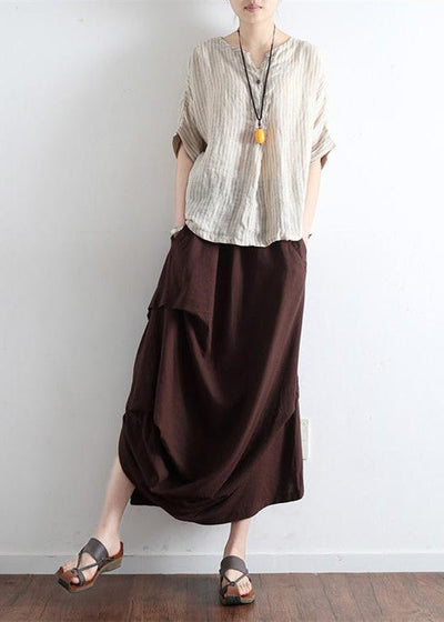 Brick red oversized skirts asymmetrical design elastic waist long skirt