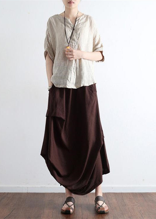 Brick red oversized skirts asymmetrical design elastic waist long skirt