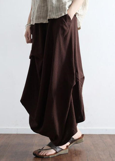 Brick red oversized skirts asymmetrical design elastic waist long skirt