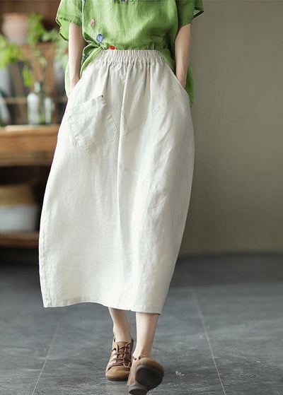 Elegant White Patchwork Pockets A Line Skirt