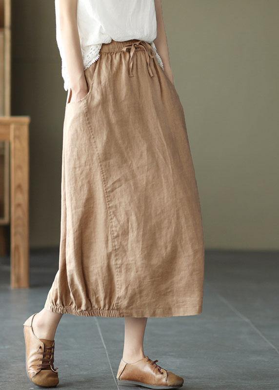 Handmade Khaki Tie Waist Patchwork Summer A Line Skirt