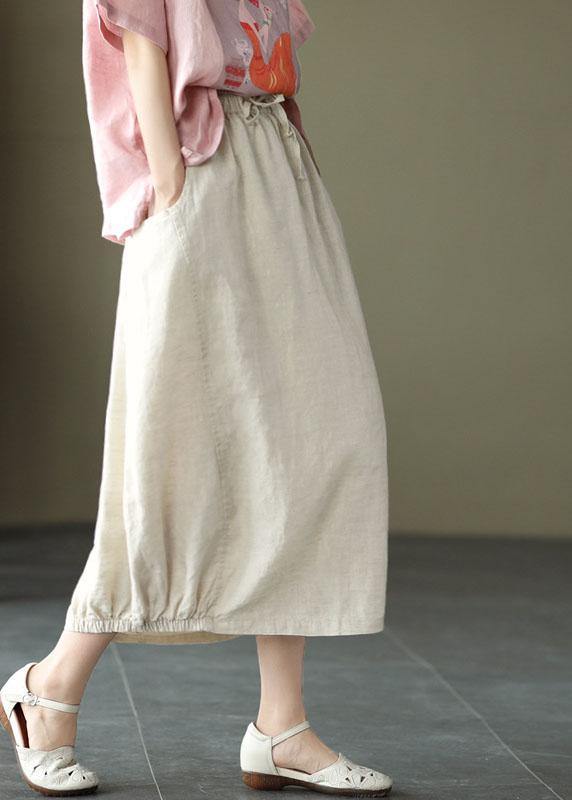 Handmade Khaki Tie Waist Patchwork Summer A Line Skirt