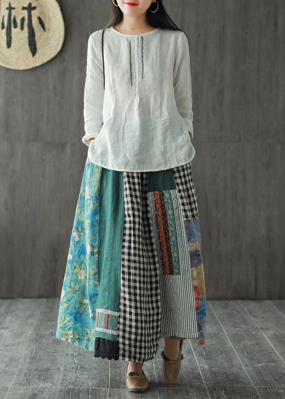 Contrast color stitching skirt female spring new retro literary loose elastic waist skirt