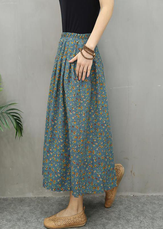 Plus Size Chic Blue Print Linen Skirts Spring