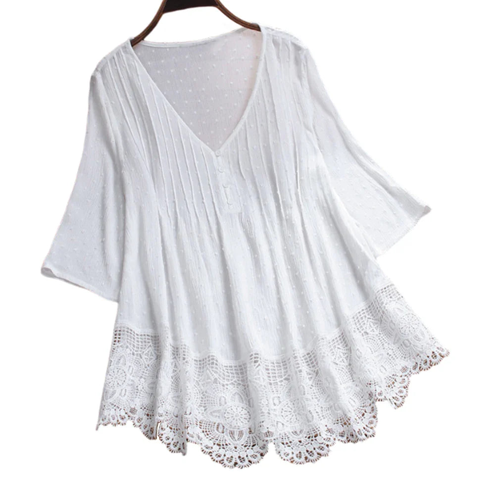 Caroline | Boho Lace Hem Blouse