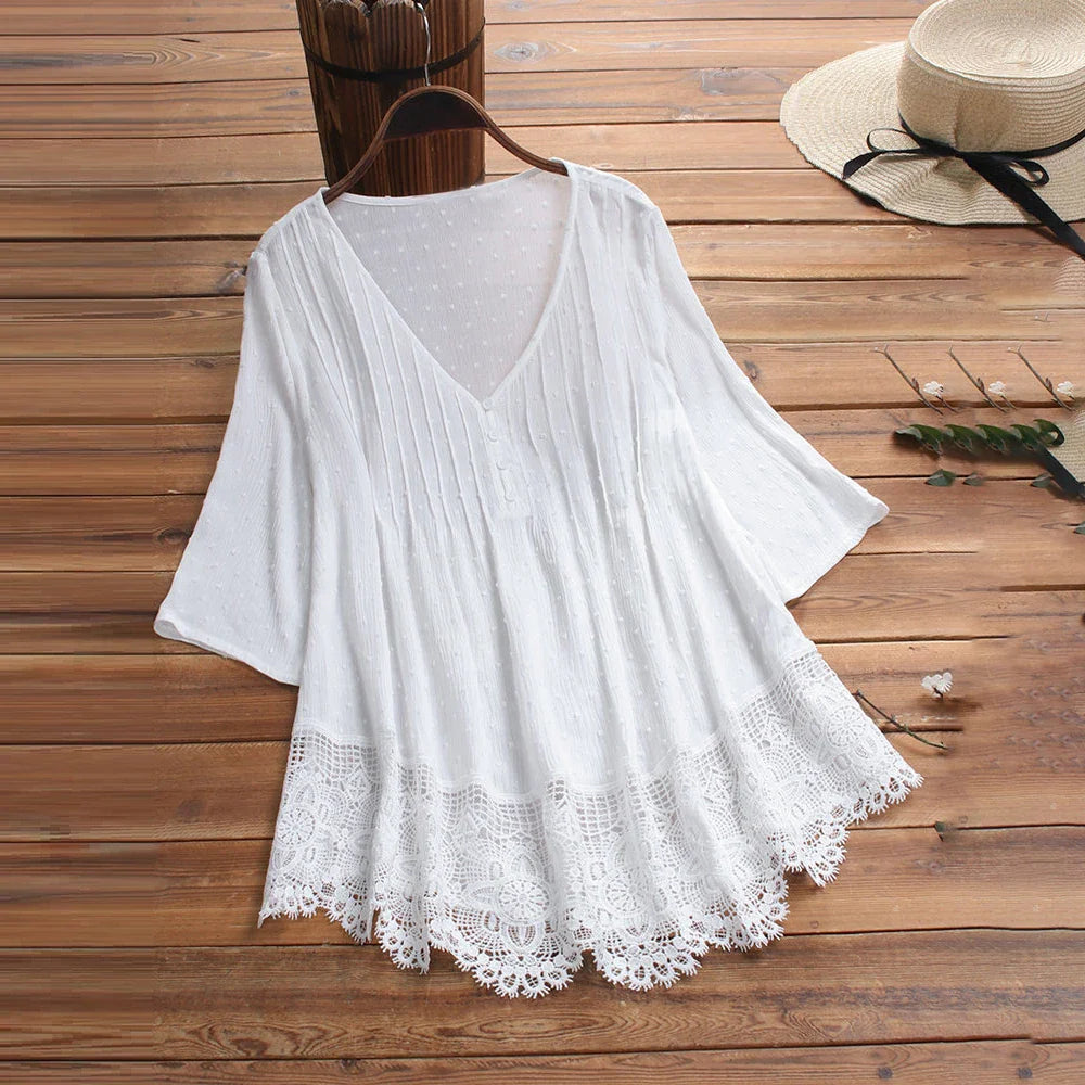 Caroline | Boho Lace Hem Blouse