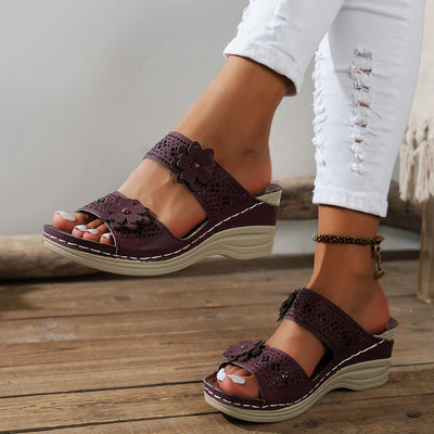 Saira - Floral Wedge Sandals