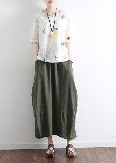 Tea green simple pockets skirts long maxi skirt