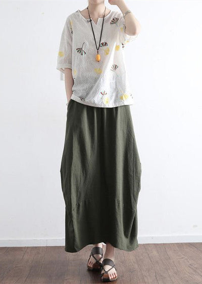 Tea green simple pockets skirts long maxi skirt