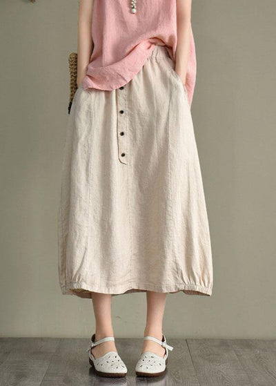 Women Khaki Elastic Waist Button Skirt