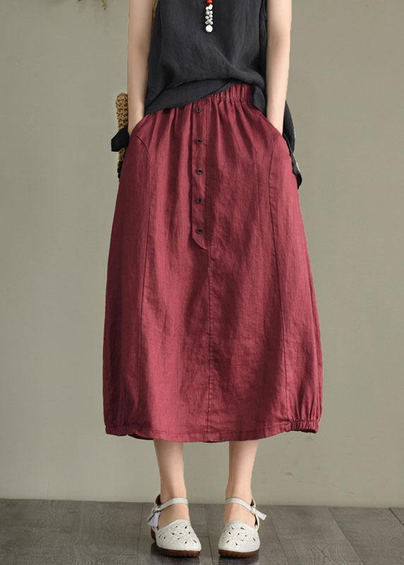 Women Khaki Elastic Waist Button Skirt