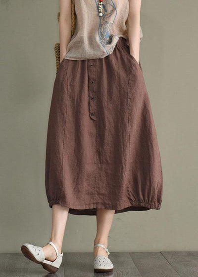 Women Khaki Elastic Waist Button Skirt