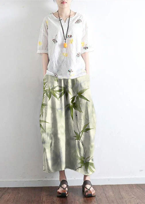 Tea green simple pockets skirts long maxi skirt