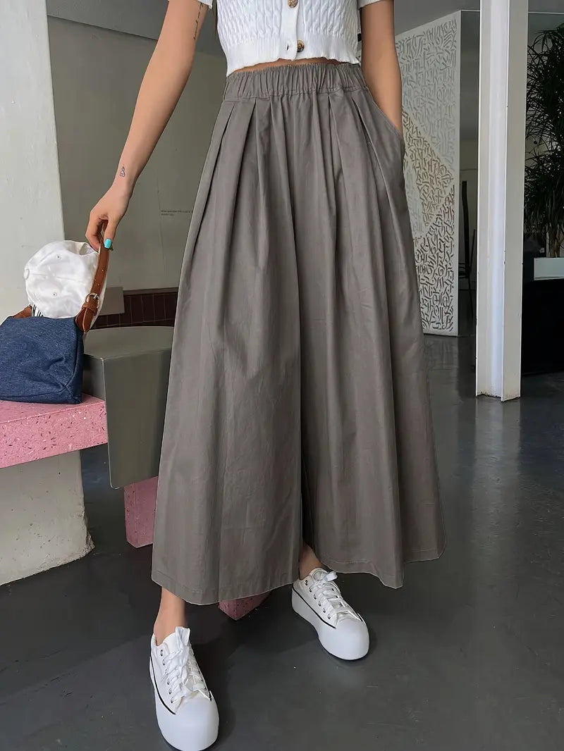 Grey long maxi skirt pockets pleated skirts