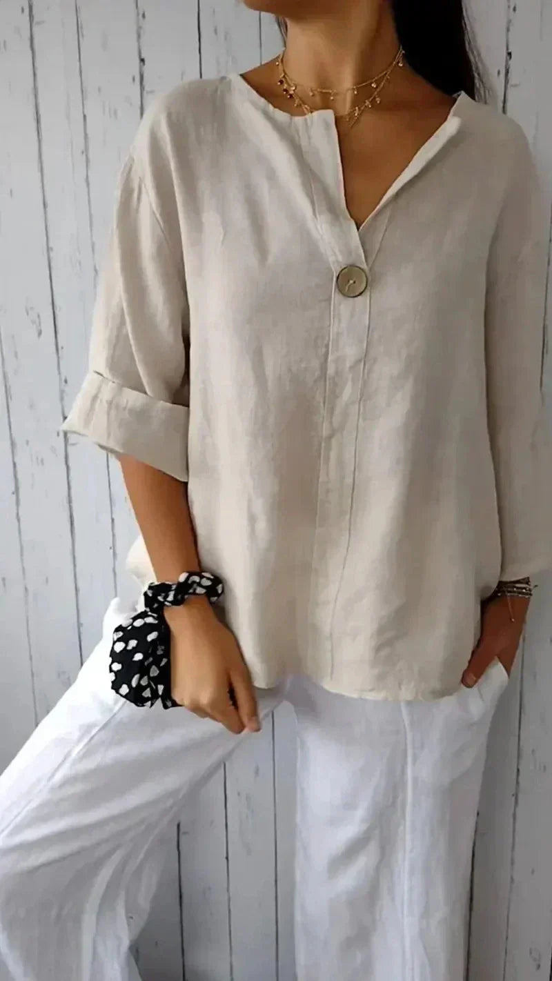 Anamey - V-neck Mid-Sleeve Shirt