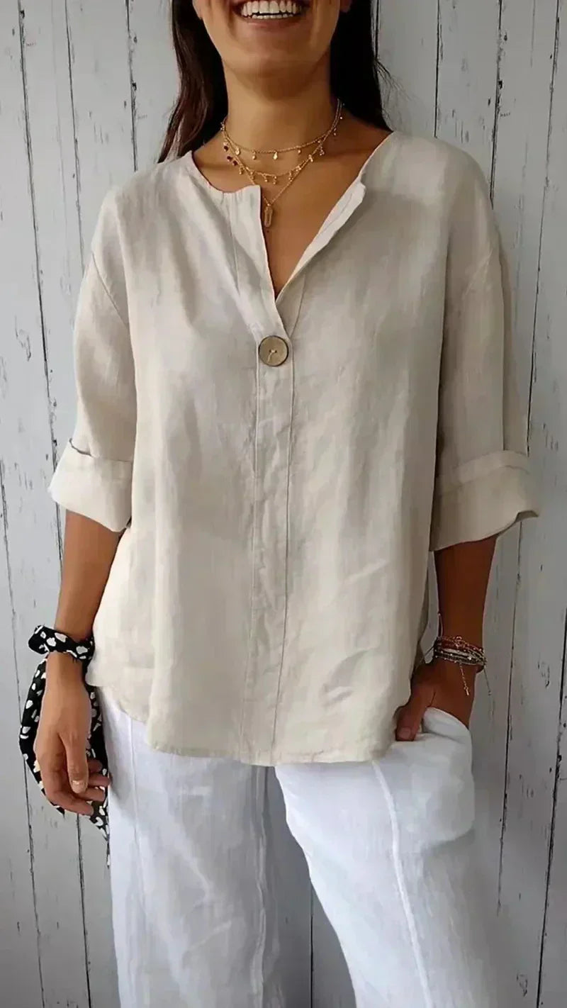 Anamey - V-neck Mid-Sleeve Shirt